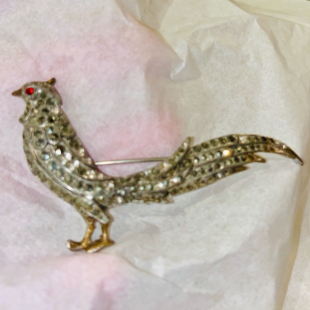 Vintage Marcasite Silver tone Bird Brooch